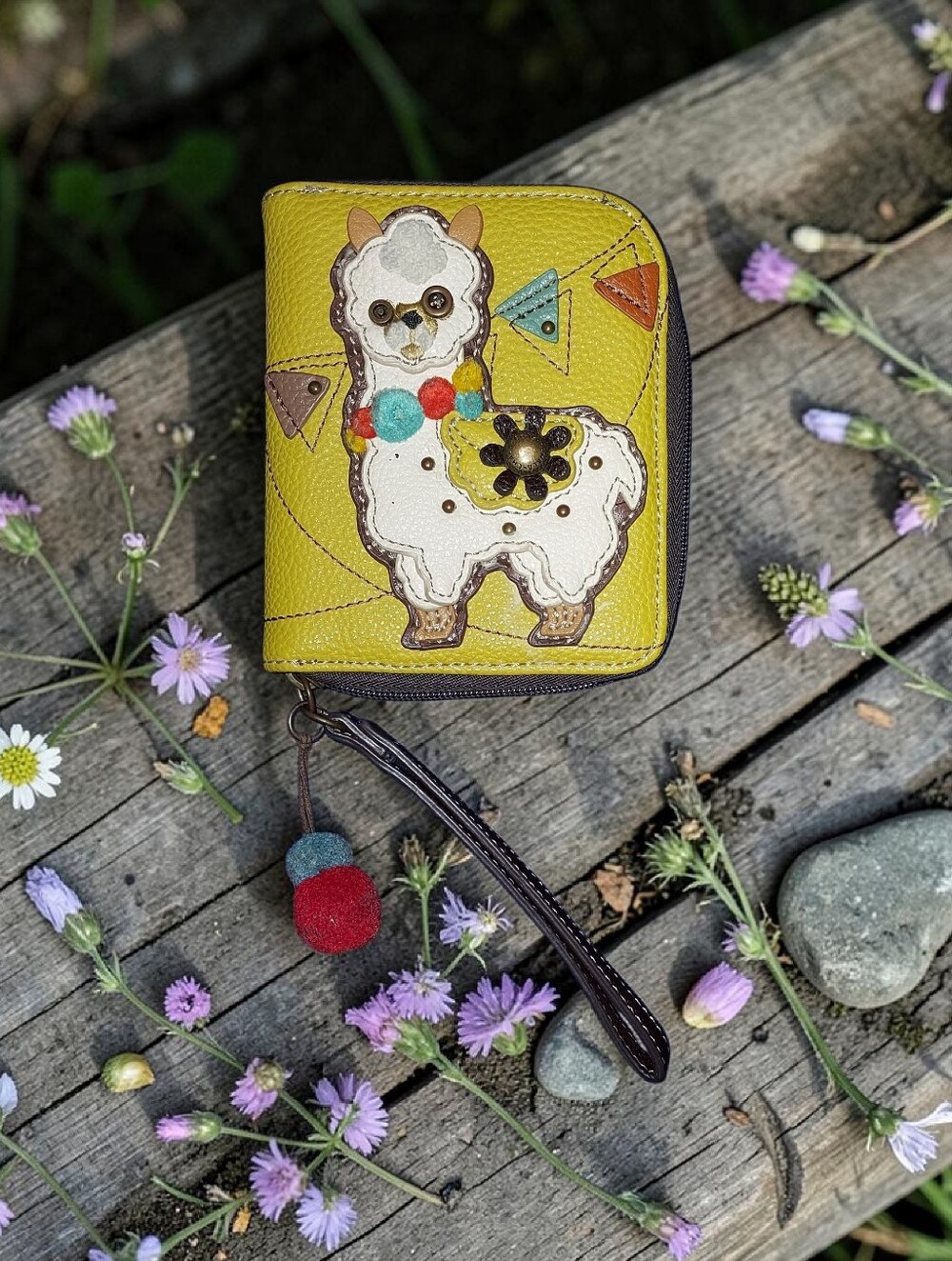 Llama Applique Zip Wallet - Yellow